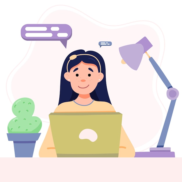 Vector woman working from home