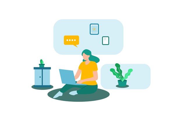 woman working on her laptop flat design