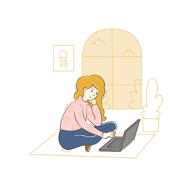 Woman working at home with computer