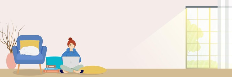 Vector 一個女人在家裡用筆記型電腦工作