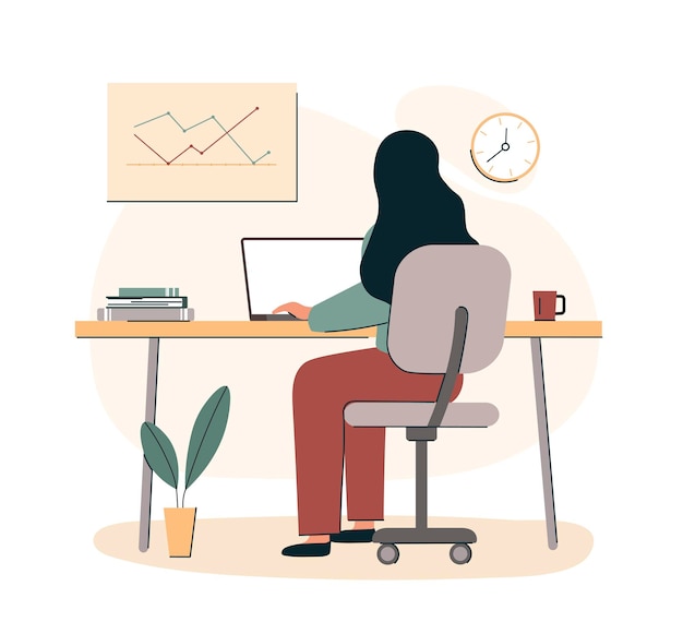 Vector woman working at home