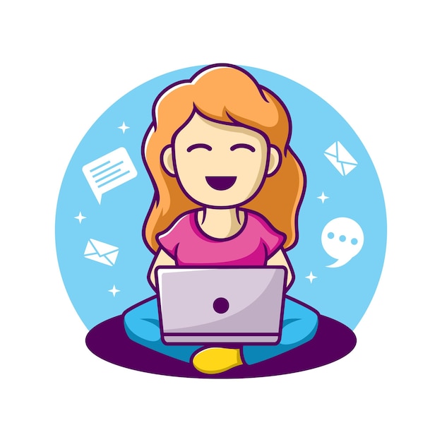Donna che lavora sull'illustrazione del fumetto del computer portatile