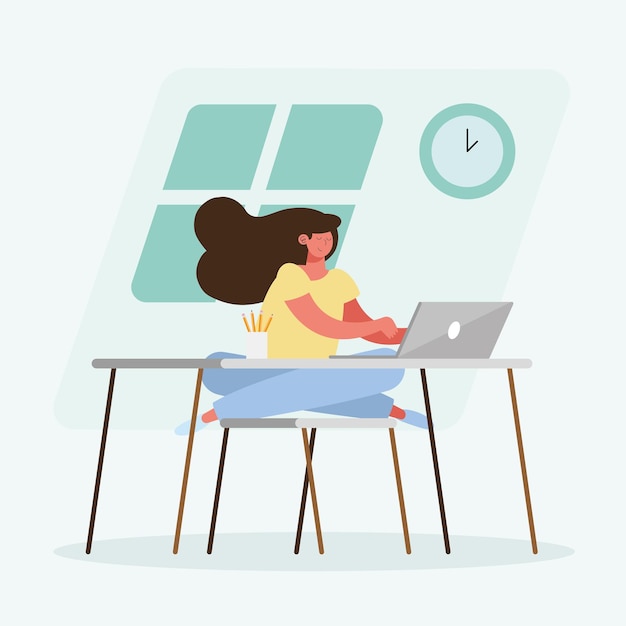 Vector woman working in laptop character