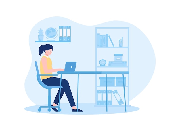 woman working on laptop trending concept flat illustration