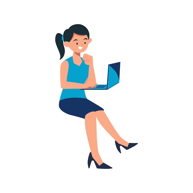 Woman working on laptop vector illustration