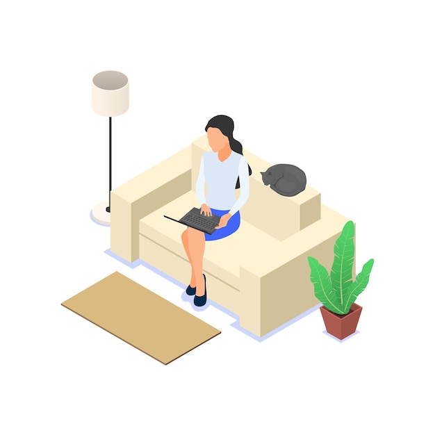 Woman working on a laptop while sitting on a sofa