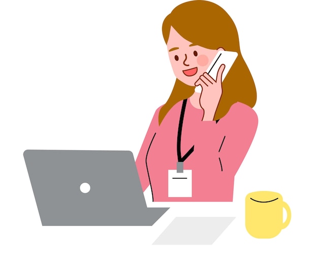 woman working on laptop while talking on the phone