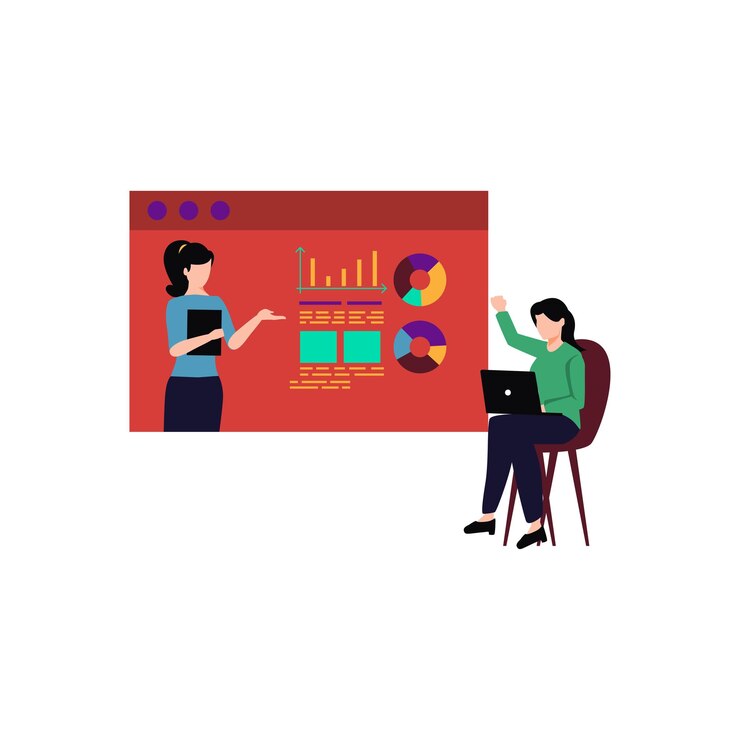 Vector woman working on laptop