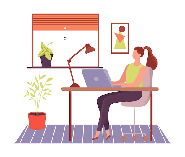 Vector woman working online with laptop freelance work