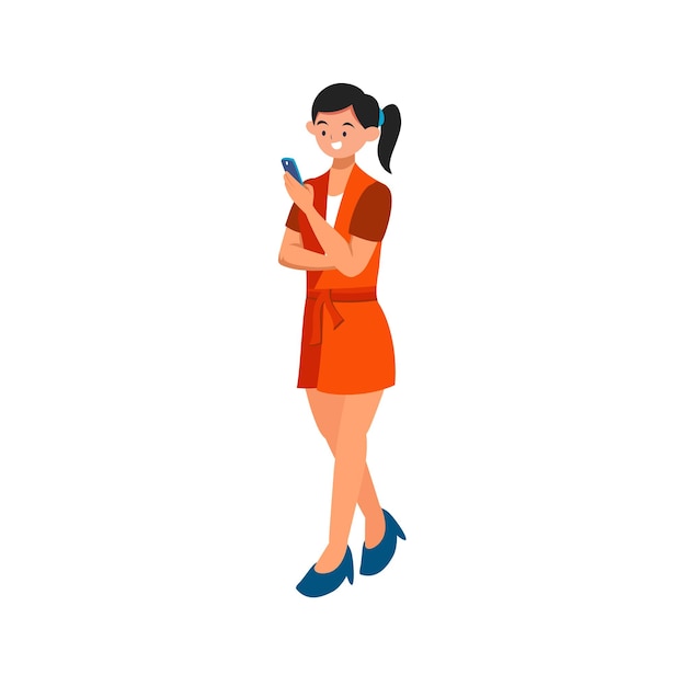 Woman working on phone vector illustration