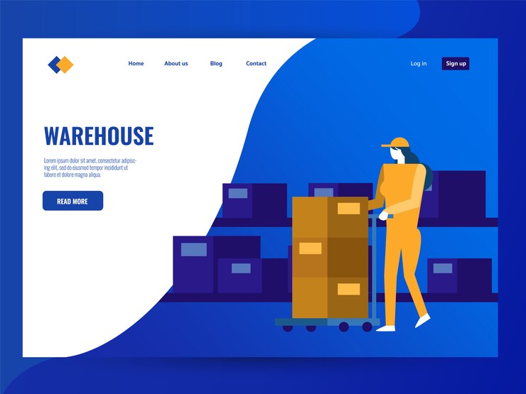 Vector woman working in warehouse. 