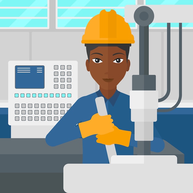 Vector woman working with industrial equipment.