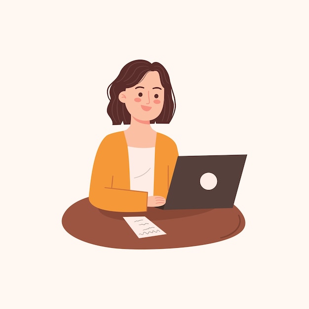 Vector woman working with laptop