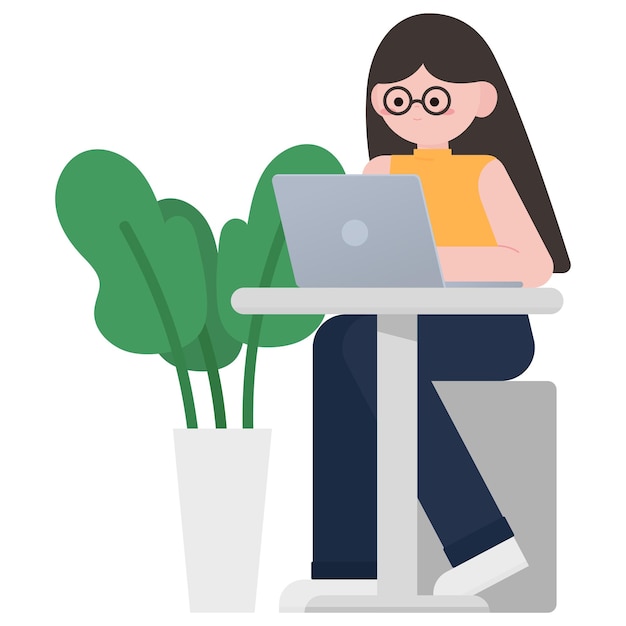 Vector woman working with a laptop