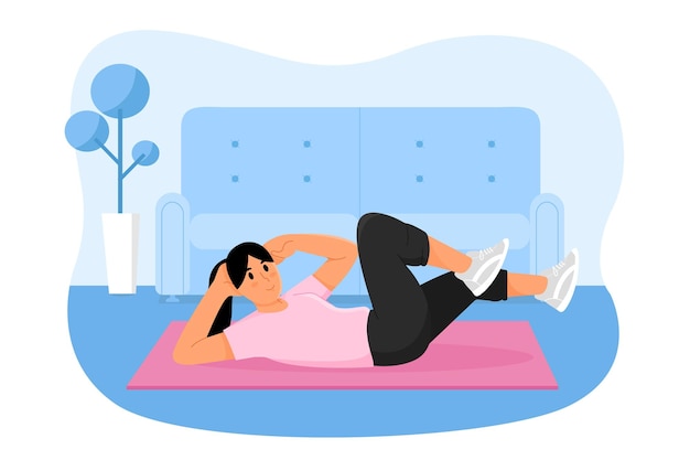 Woman Workout at Home Vector Illustration