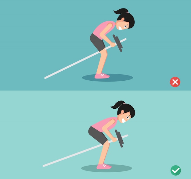 Woman wrong and right bent over row posture