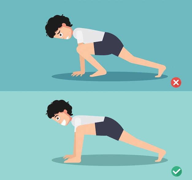 Woman wrong and right lizard lunge posture