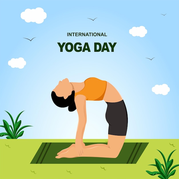 Woman yoga body posture in a fresh air early in the morning International yoga day