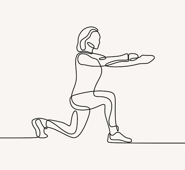 Woman do yoga pose exercise oneline single continuous line art
