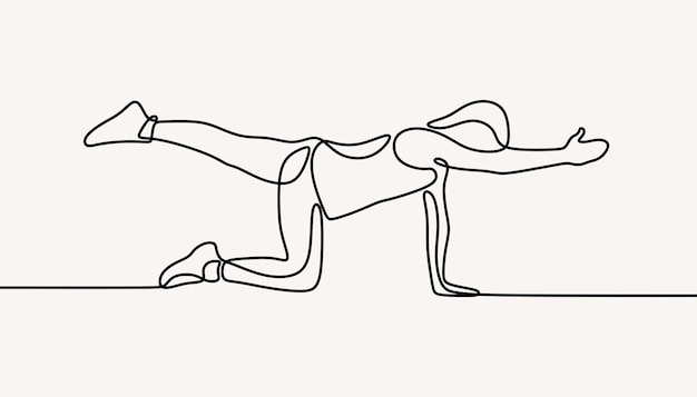 Woman do yoga pose exercise oneline single continuous line art