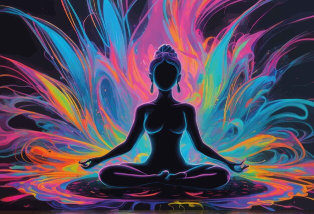 woman in yoga pose with abstract colorful background woman in yoga pose with abstract colorful backg