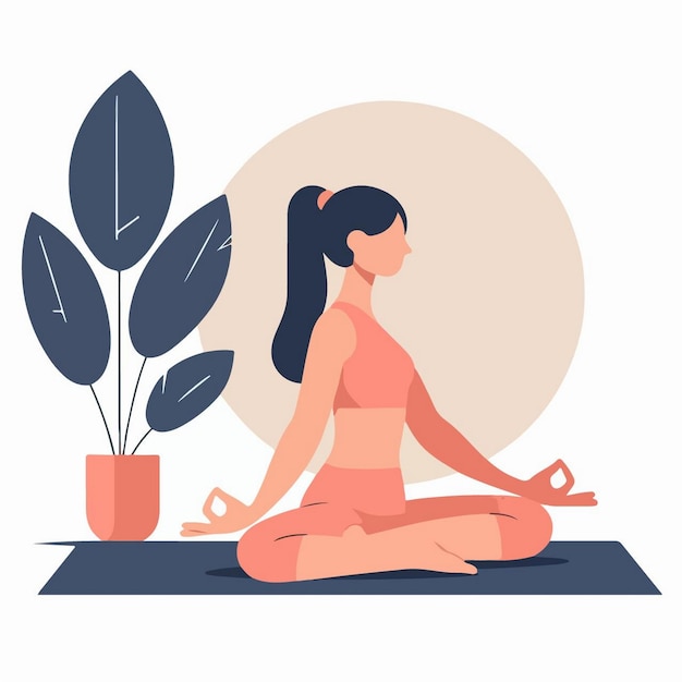 a woman in a yoga pose with a plant and a pot with a plant in it