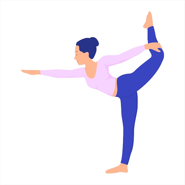 Donna in pose yoga illustrazione vettoriale in stile cartone animato