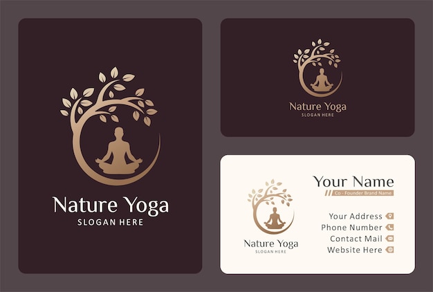 Vector woman yoga with tree of life logo design.