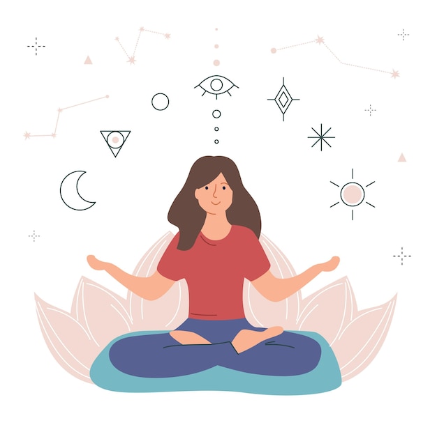 woman yogi illustration with esoteric symbols