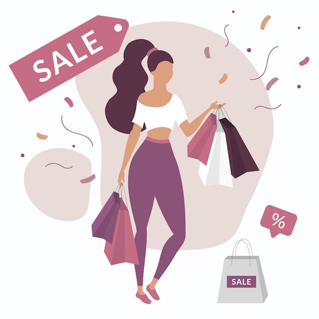 Womanl with shopping bags Sale and black friday concept