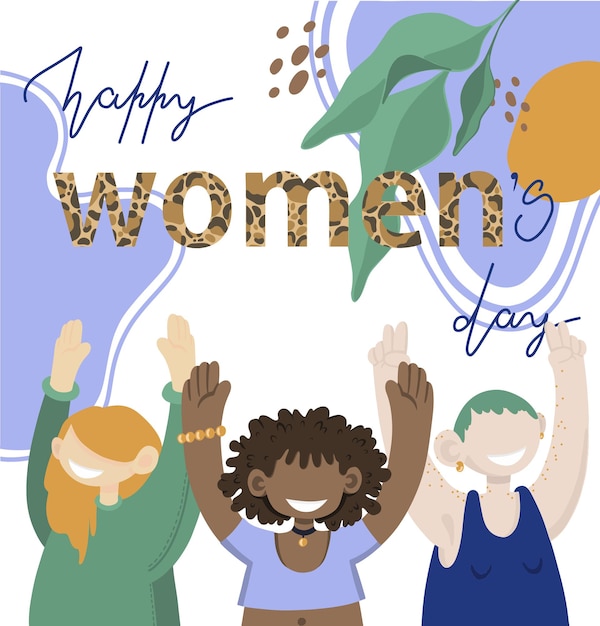 Womans day happy girls vector illustration greeting card