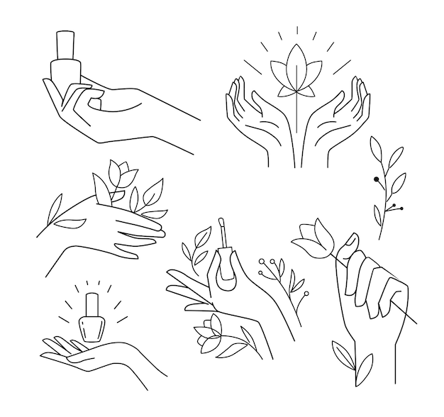 Женская рука коллекции руки линии разных жестов