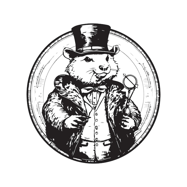 Wombat alchemist vintage logo lijntekeningen concept zwart-witte kleur hand getekende illustratie