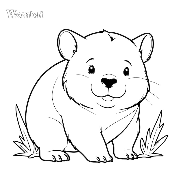 Wombat hand drawn coloring page and outline vector design