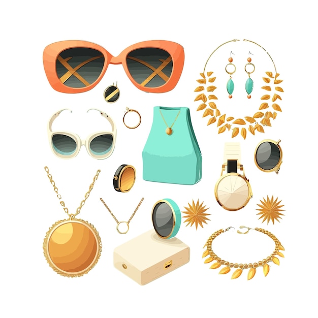 Vector women accessories set isolated on background cartoon flat vector illustration