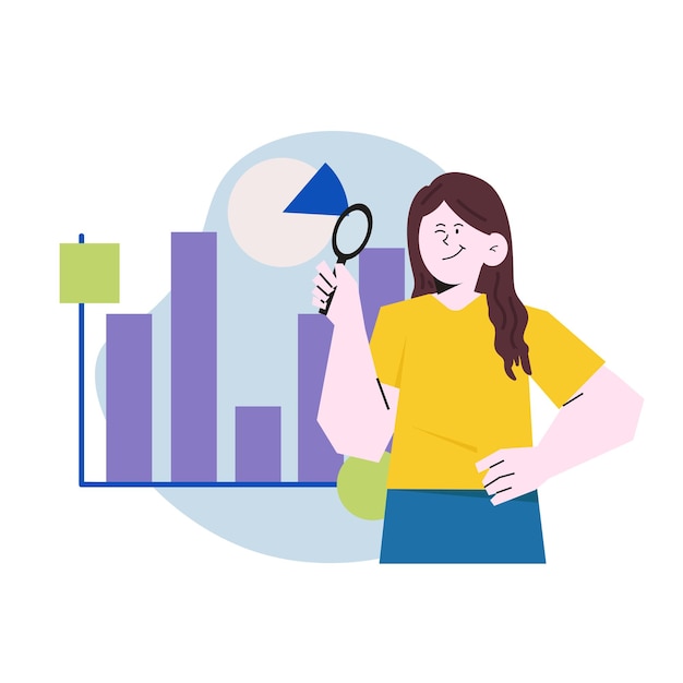 Women analyzing chart in flat illustration