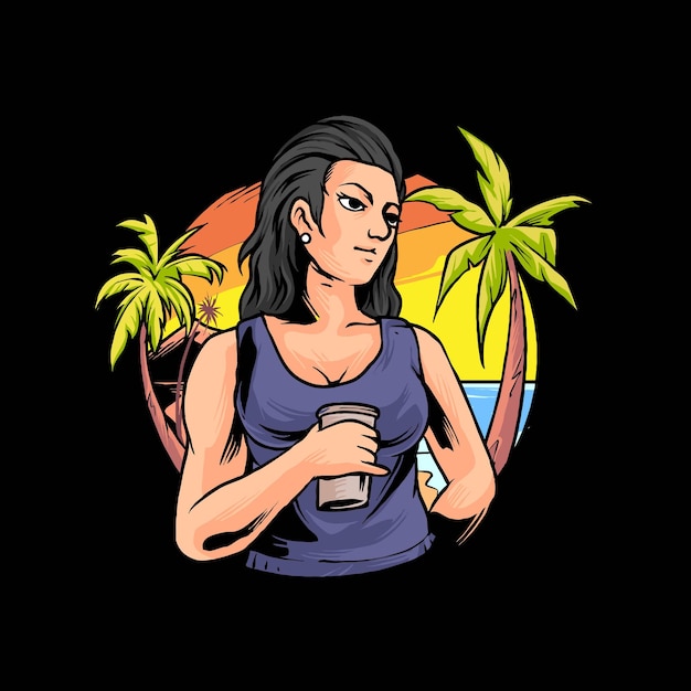 Women on beach summer holiday illustration premium vector