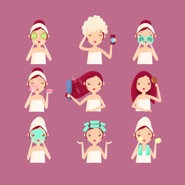 Women in Beaty Saloon. Flat Illustration