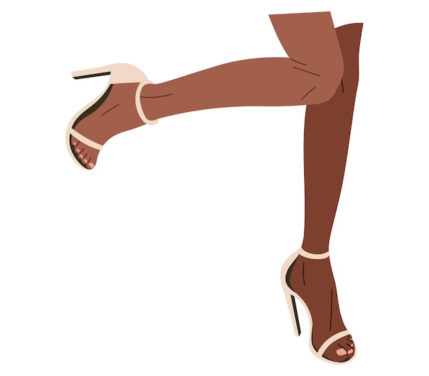 Women beautiful slender legs in white highheeled sandals vector isolated fashion shoe illustration