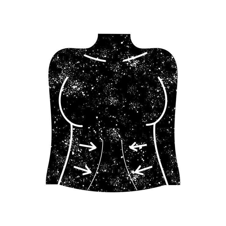 Vector women beauty face plastic surgery abs adjustment procedure body contouring black hand drawn icon in grunge look