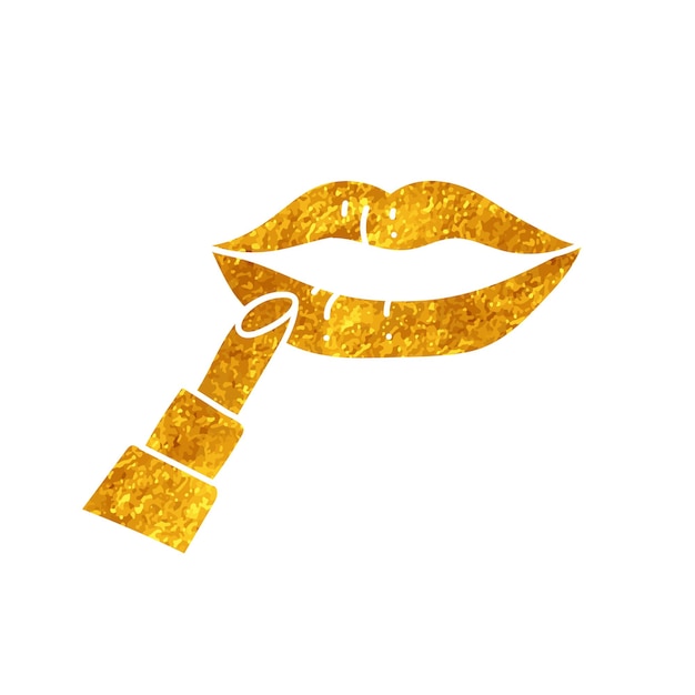 Vector women beauty icon lipstick and lip drawing in gold color style