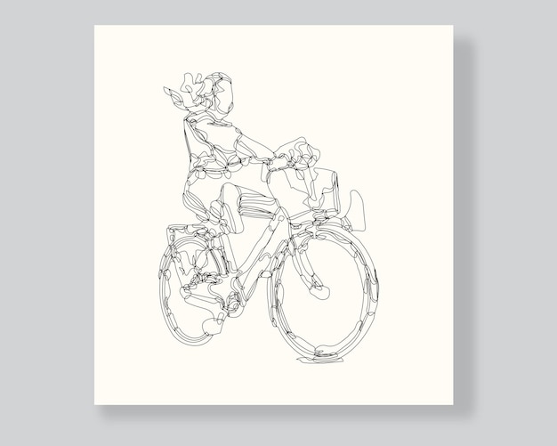 women on bicycle oneline continuous single line art