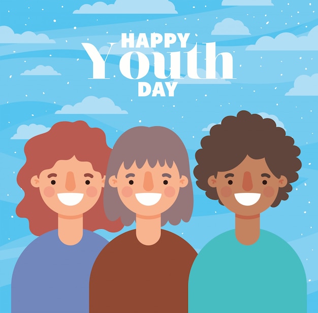 Women cartoons smiling of happy youth day