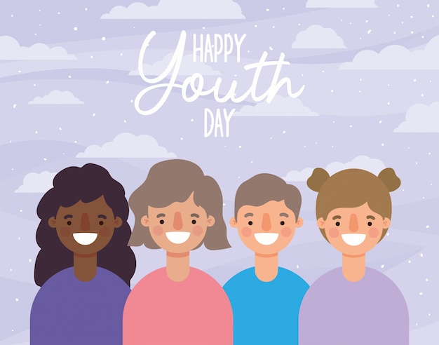 Women cartoons smiling of happy youth day