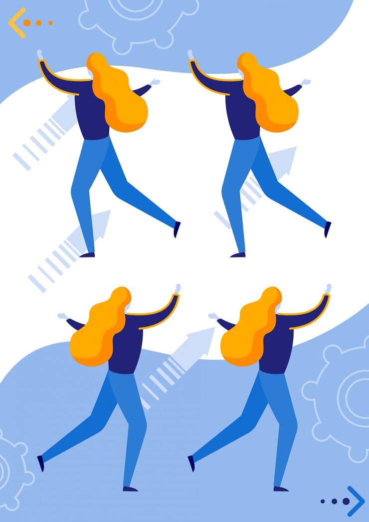 Vector women character back view, executive or employee.