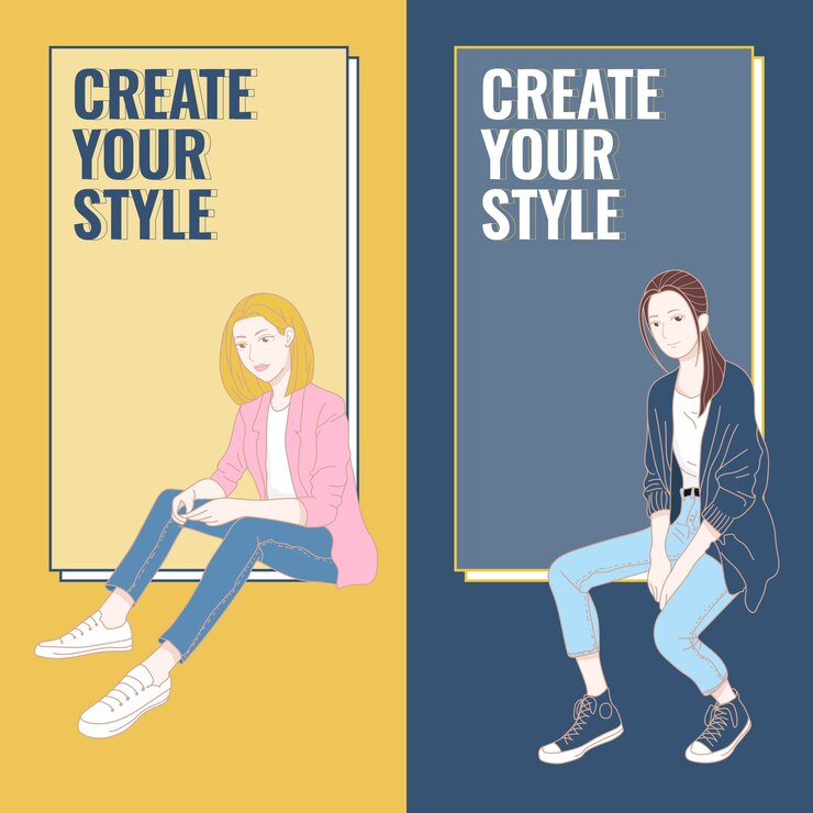 Vector 女性のキャラクタースタイルのファッション、スローガンはあなたのスタイルを作成します