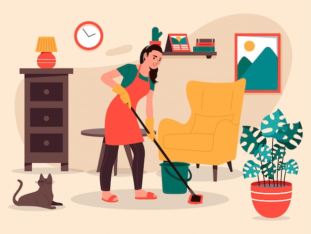 Women cleaning house  illustration