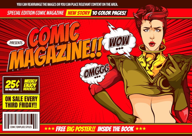 Vector women comic cover template background.