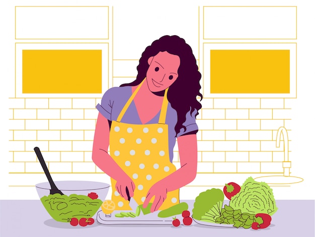 Donne che cucinano nell'illustrazione della cucina