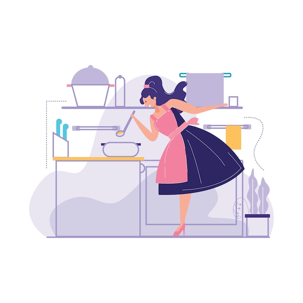Donne che cucinano l'illustrazione di vettore della cucina